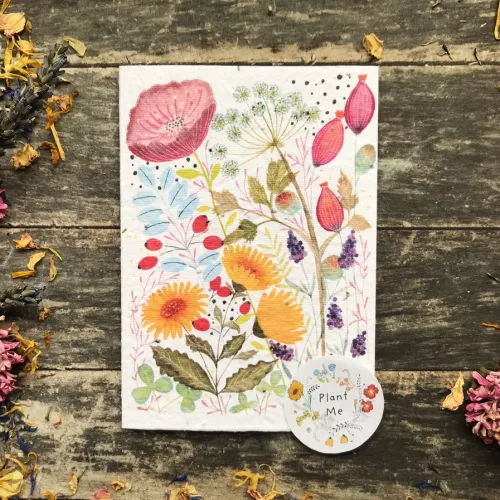 Plantable Seeds Greeting Floral Card, Birthdays or Occasion, Illustrated, Blank Inside